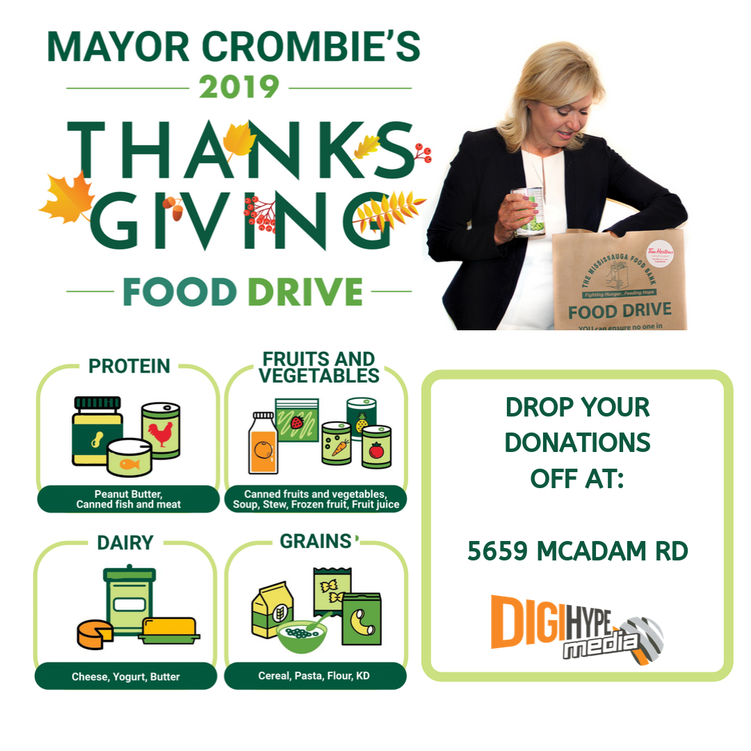 DigiHype Media’s Mississauga Thanksgiving Food Drive! - Mayor Crombie's Annual Food Drive